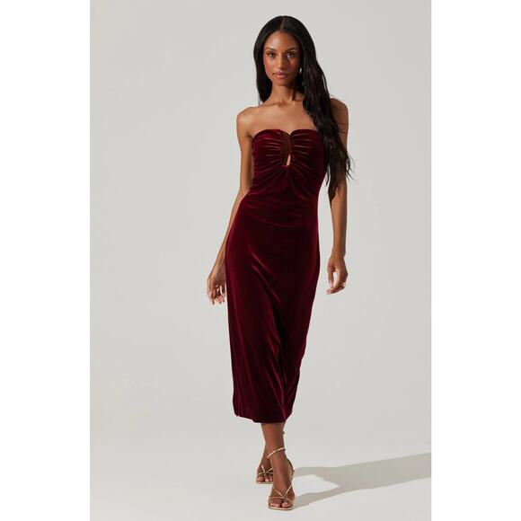 ASTR The Label Arista Sweetheart Velvet Midi Dress - L - Picture 1 of 6
